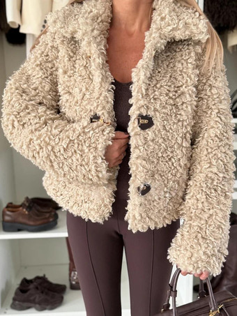 テディフリースジャケット カーリーフェイクファー ボタンアップコート レディース 2026