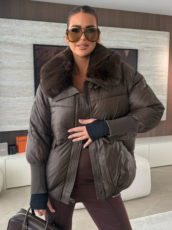 BrownCotton-padded Jacket Faux Fur Collar Warm Winter Coat For Women 2026
