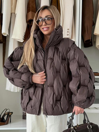 ブラウンオーバーサイズ コットンパッド入り キルティングジャケット（レディース）2026