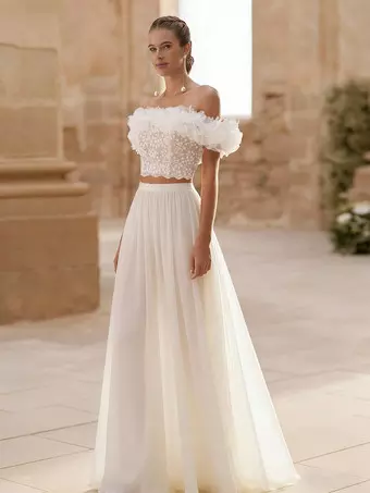 two piece chiffon dress Unique Ruffle Two Piece Chiffon A-line Wedding Dress Riot