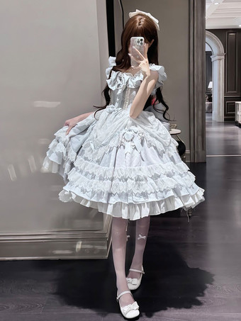 Light Sky Blue Hime Lolita Dress Lace Ruffles JSK Sweet Lolita Dress