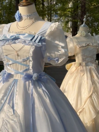 フェアリーロリータドレス シャンパンリボンフリル 半袖 スイートドレス