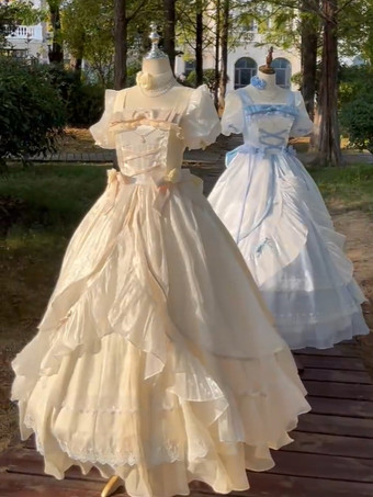 フェアリーロリータドレス シャンパンリボンフリル 半袖 スイートドレス