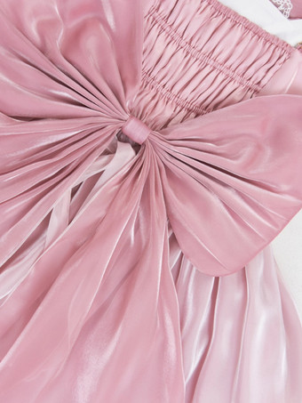 Vestido Lolita Hime rosa dulce de poliéster con cuello halter y faja conjunto de vestido corto dulce