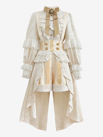 王子王子 ロリータ ホワイト トップ ドレス セット フリル レース ロングスリーブ ロリータ セット