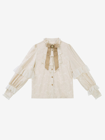 王子王子 ロリータ ホワイト トップ ドレス セット フリル レース ロングスリーブ ロリータ セット