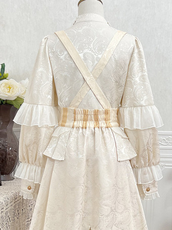 王子王子 ロリータ ホワイト トップ ドレス セット フリル レース ロングスリーブ ロリータ セット