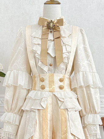 王子王子 ロリータ ホワイト トップ ドレス セット フリル レース ロングスリーブ ロリータ セット