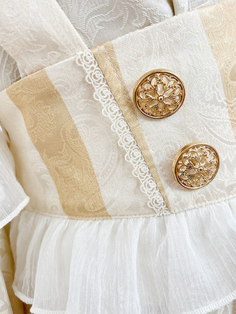 王子王子 ロリータ ホワイト トップ ドレス セット フリル レース ロングスリーブ ロリータ セット