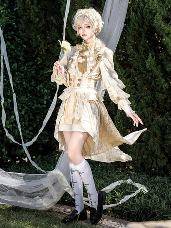 王子王子 ロリータ ホワイト トップ ドレス セット フリル レース ロングスリーブ ロリータ セット