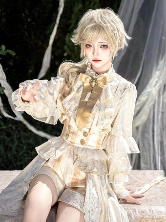 王子王子 ロリータ ホワイト トップ ドレス セット フリル レース ロングスリーブ ロリータ セット