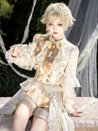 王子王子 ロリータ ホワイト トップ ドレス セット フリル レース ロングスリーブ ロリータ セット