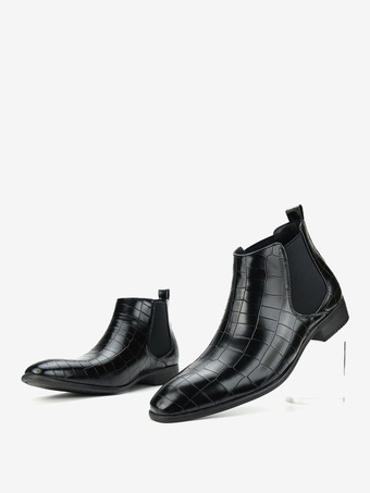 ブラウンのアンクルブーツ メンズ ラウンドトゥ ストーン柄 チェルシーブーツ