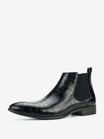 ブラック ブラウンのアンクルブーツ メンズ ラウンドトゥ ストーン柄 チェルシーブーツ