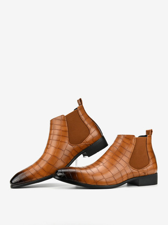 ブラウンのアンクルブーツ メンズ ラウンドトゥ ストーン柄 チェルシーブーツ