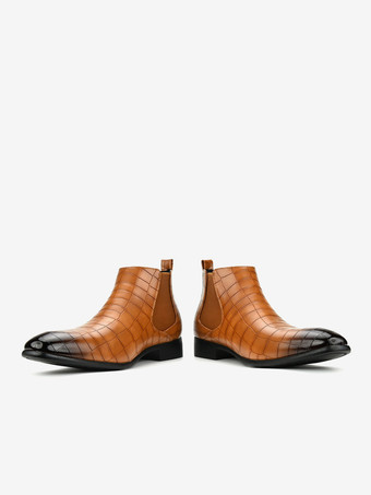 ブラウンのアンクルブーツ メンズ ラウンドトゥ ストーン柄 チェルシーブーツ