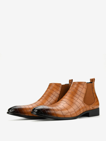 ラクダ色 ブラウンのアンクルブーツ メンズ ラウンドトゥ ストーン柄 チェルシーブーツ