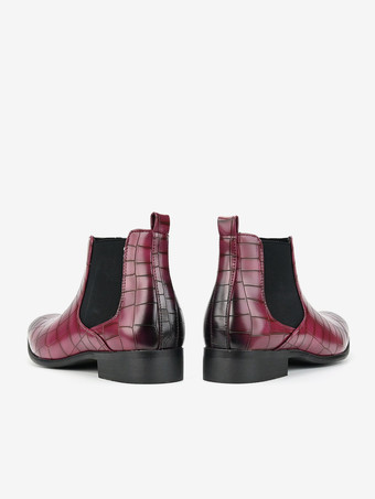 ブラウンのアンクルブーツ メンズ ラウンドトゥ ストーン柄 チェルシーブーツ