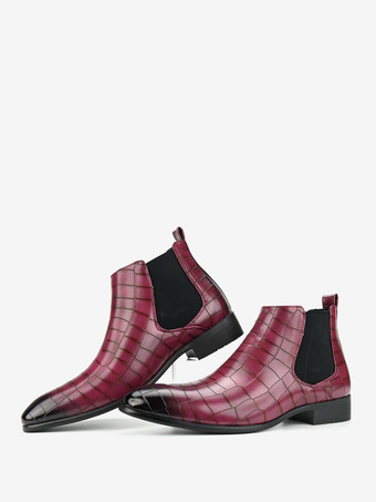 ブラウンのアンクルブーツ メンズ ラウンドトゥ ストーン柄 チェルシーブーツ