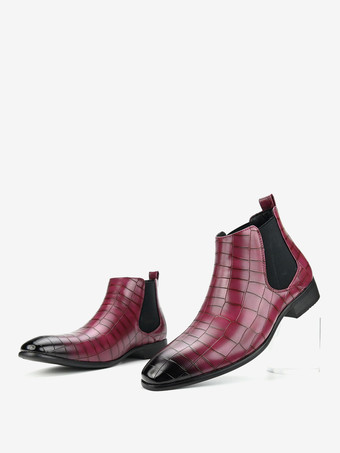 ブラウンのアンクルブーツ メンズ ラウンドトゥ ストーン柄 チェルシーブーツ