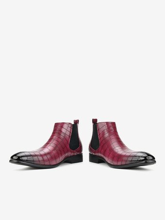 ブラウンのアンクルブーツ メンズ ラウンドトゥ ストーン柄 チェルシーブーツ