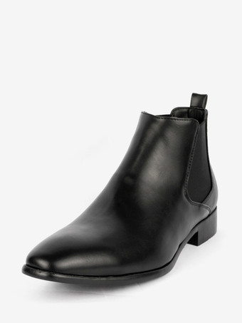 ブラック メンズ チェルシーブーツ スクエアトゥ スリッポン フラット ドレス アンクルブーツ