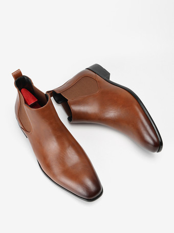 メンズ チェルシーブーツ スクエアトゥ スリッポン フラット ドレス アンクルブーツ