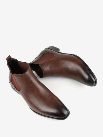 メンズ チェルシーブーツ スクエアトゥ スリッポン フラット ドレス アンクルブーツ