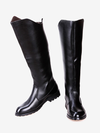 Botas de montar para hombre negras con punta redonda y detalle de hebilla hasta la rodilla