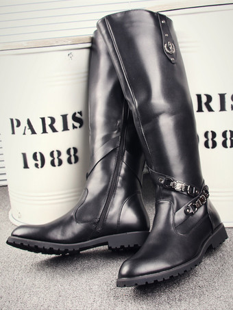 negro Botas de montar para hombre negras con punta redonda y detalle de hebilla hasta la rodilla