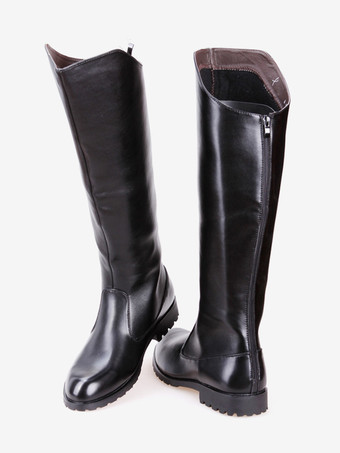 Botas de montar para hombre negras con punta redonda y detalle de hebilla hasta la rodilla