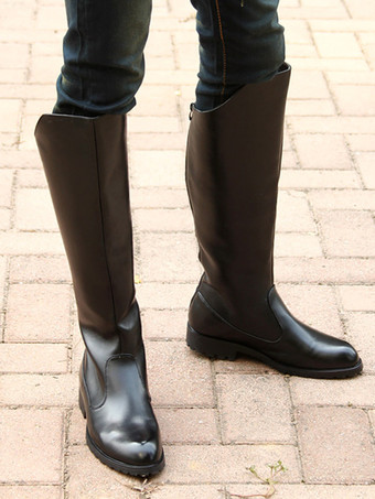 Botas de montar para hombre negras con punta redonda y detalle de hebilla hasta la rodilla