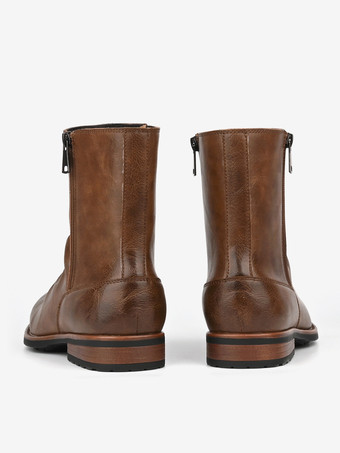 メンズ アンクルブーツ ラウンドトゥ ルーシュ ジップアップ ブーティ