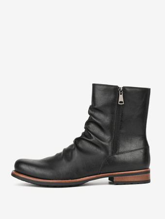 メンズ アンクルブーツ ラウンドトゥ ルーシュ ジップアップ ブーティ