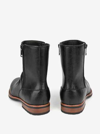 メンズ アンクルブーツ ラウンドトゥ ルーシュ ジップアップ ブーティ