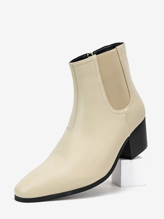 メンズ用ブラックアブクルブーツ ポインテッドトゥ チャンキーヒール チェルシーブーツ