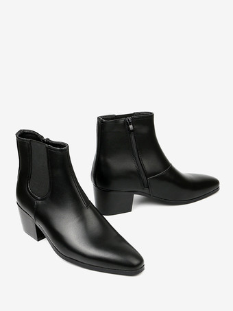 メンズ用ブラックアブクルブーツ ポインテッドトゥ チャンキーヒール チェルシーブーツ