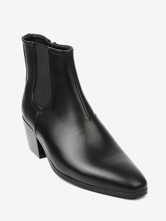 メンズ用ブラックアブクルブーツ ポインテッドトゥ チャンキーヒール チェルシーブーツ