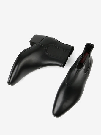 メンズ用ブラックアブクルブーツ ポインテッドトゥ チャンキーヒール チェルシーブーツ