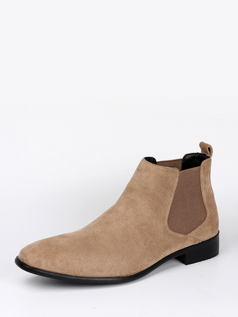 ライト アプリコットメンズ チェルシーブーツ ラウンドトゥ カジュアル アンクルブーツ