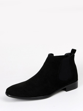 ブラック メンズ チェルシーブーツ ラウンドトゥ カジュアル アンクルブーツ
