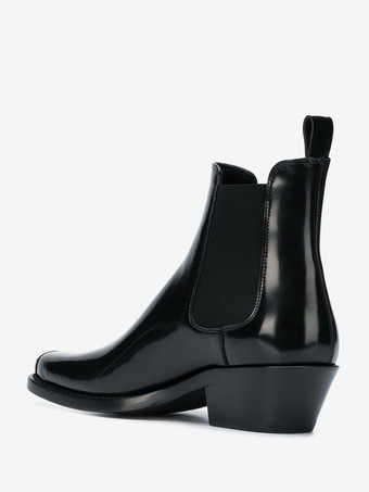 Schwarze Herren-Ankle-Boots mit eckiger Zehenpartie Metalldetails und Blockabsatz Chelsea-Boots
