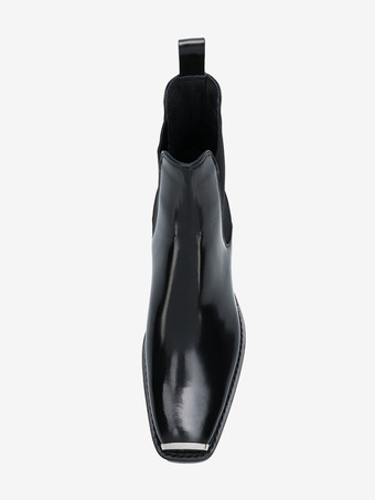 Schwarze Herren-Ankle-Boots mit eckiger Zehenpartie Metalldetails und Blockabsatz Chelsea-Boots