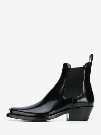 Schwarze Herren-Ankle-Boots mit eckiger Zehenpartie Metalldetails und Blockabsatz Chelsea-Boots