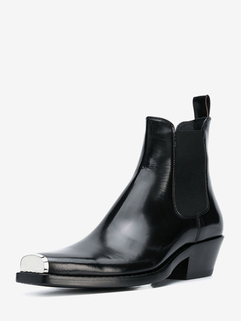 SchwarzSchwarze Herren-Ankle-Boots mit eckiger Zehenpartie Metalldetails und Blockabsatz Chelsea-Boots