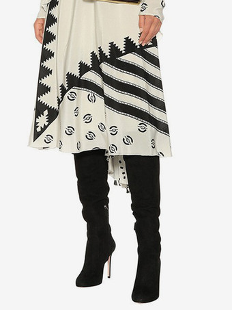 スエードニーハイブーツ ポインテッドトゥ フォールドオーバー ハイヒールブーツ レディース