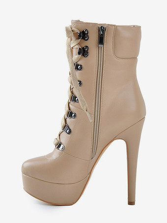 メンズセクシーブーツ ブラック プラットフォーム ストーン柄 レースアップ ハイヒール アンクルブーツ