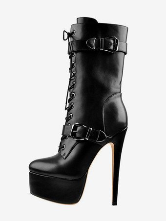 negro Botines negros con plataforma y hebilla para hombre botas sexys con cordones