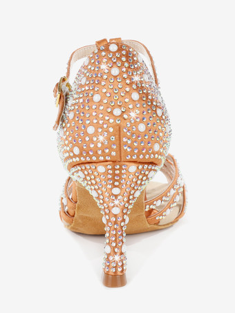 レディース ラテンダンスシューズ ピープトゥ ラインストーン Tストラップ ハイヒール 社交ダンスシューズ