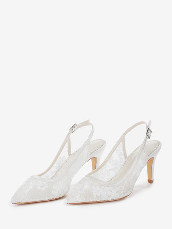 elfenbeinweißBrautschuhe mit Spitze Slingback-Absatz